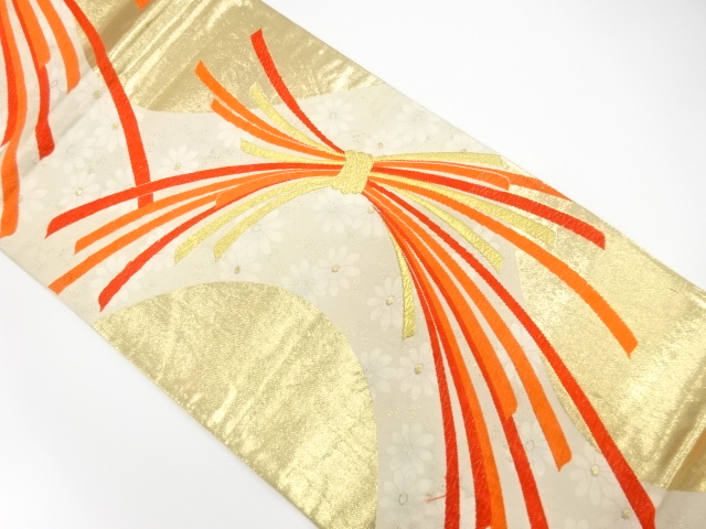 JAPANESE KIMONO / ANTIQUE FUKURO OBI / SILK / WOVEN NOSHI & KIKU